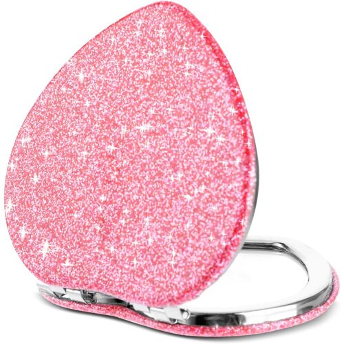 Kalanka-Miroir Pliable Compact En Forme C?ur La Saint-Valentin Mini Miroir Cosmétique Avec Grossissement Miroir Maquillage Voyage Portable Double Face Joli Miroir Cosmétique À Paillettes Sac Main Fem 