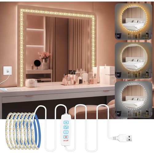 Kalanka-Miroir Led À Intensité Variable, 3 Couleurs, 9 Niveaux, 2m Coiffeuse Et Lumière De Maquillage, Lumière De Miroir En Adhésif, Lampe De Miroirs Led Alimenté Par Usb Pour Coiffeuse