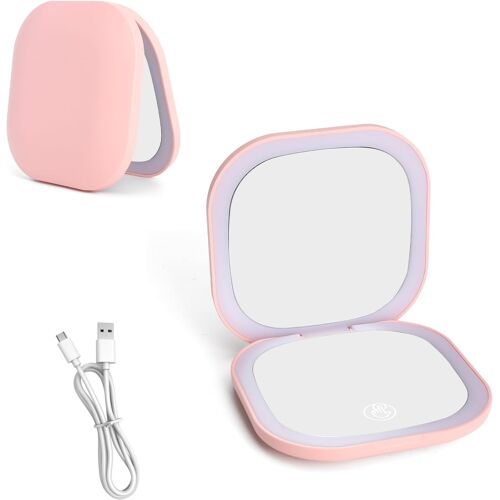 Kalanka-Miroir De Poche Avec Led, Interrupteur Magnétique, Double Face Grossissement 5x, Miroir Portable De Maquillage Rechargeable Par Usb, Petit Pour Sac À Main Maison 