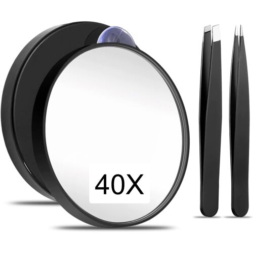 Kalanka-Miroir Grossissant 40x, Mirror De Voyage, Rond Mural Avec 2 Ventouses Et 2 Pince À Épiler Pour Maquillage, Épilation, Elimination Points Noirs 