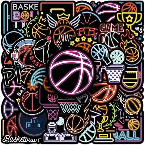 KALANKA-100 Autocollant néon basketball, Autocollant chambre ado basketball,Idée cadeau fan de basket,Décor graffiti néon pour bouteilles d¿eau,valises, vélos,voitures, tablettes,enfants et adultes