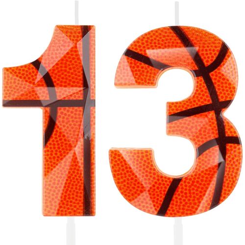 KALANKA-Bougies d'anniversaire 3D avec numéro 13 de basket-ball orange, bougie de 13e anniversaire, cire de haute qualité et design diamant 3D sur le thème du basket-ball, décorations de gâteau pour