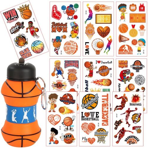 Kalanka-Bouteille D'eau Basketball, Tasse D'eau De Basketball Pour Enfants,10 Feuilles Autocollant De Tatouage, Convient Aux Écoles Et Aux Activités De Plein Air - 550ml