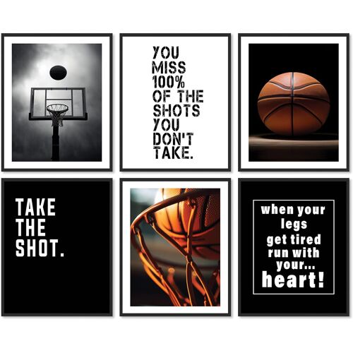 KALANKA-Ensemble de 6 ?uvres Murales Motivantes sur le Thème du Basket-ball, Posters Sportifs avec Citations Inspirantes pour la Décoration de Salle de Jeux 20x25 cm Sans Cadre