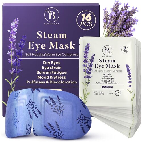 Kalanka-Lot De 16 Masque Chauffant Yeux À La Lavande ¿ Masque Chauffant Vapeur Pour Relaxation, Patch Yeux Secs, Poches Et Fatigue ¿ Compresses Auto-Chauffantes Jetables Pour Le Sommeil Et Les Voyage 