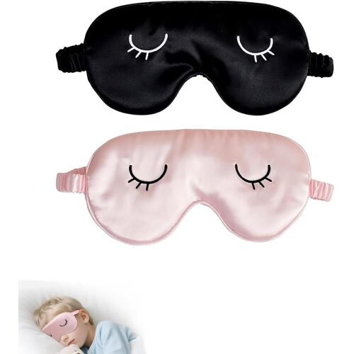 Kalanka-Masque De Sommeil En Soie,2 Pièces Masque Yeux Voyage,Cache Oeil Soie Avec Sangle Élastique,Masque De Nuit Ultra Confortable Masque De Sommeil Pour Enfants Hommes Femmes(Noir Et Rose) 
