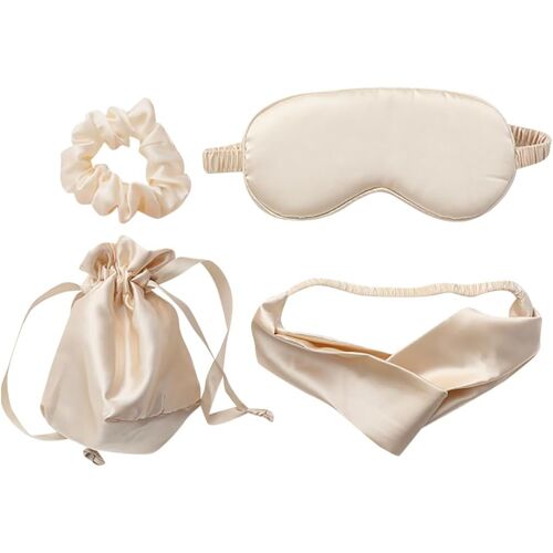 Kalanka-Lot De 4 Masques De Sommeil En Soie Artificielle Avec Bandeau Et Pochettes, Masque Doux Pour Les Yeux, Masque Occultant Pour Dormir, Mariage, Demoiselle D'honneur, Cadeau Beige 