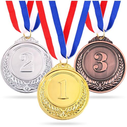 KALANKA-Lot de 3 médailles de récompense en métal doré et argenté avec ruban, style olympique pour événements, salles de classe, jeux de bureau et sports ¿ 1ère, 2e et 3e place (médailles de récompen