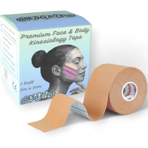 Kalanka-Tape Kinesiologie ¿ Catgrips ¿ Face Tape & Kinesio Tape En Rayonne Premium ¿ Bande De Kinesiologie Sans Latex ¿ Extra Douce, Légère Et Résistante ¿ Ktape Sportif Et Taping Visage (Beige, 1 Un