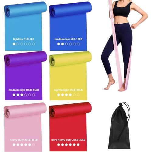 Kalanka-6 Pcs Bande Elastique Musculation,1,5m Bandes Elastique Sport Fitness Musculations,Elastiques Resistance Bands 6 Niveaux De Force, Bande De Resistance Musculation Maison Gym Yoga Pilates Acce