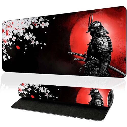 KALANKA-Tapis De Souris 1 Pièce Noir Blanc Rouge 80X30X0.2Cm, Surface De Jeu Imprimée Bords Cousus Imperméable Antidérapant Pour Pc Et Bureau