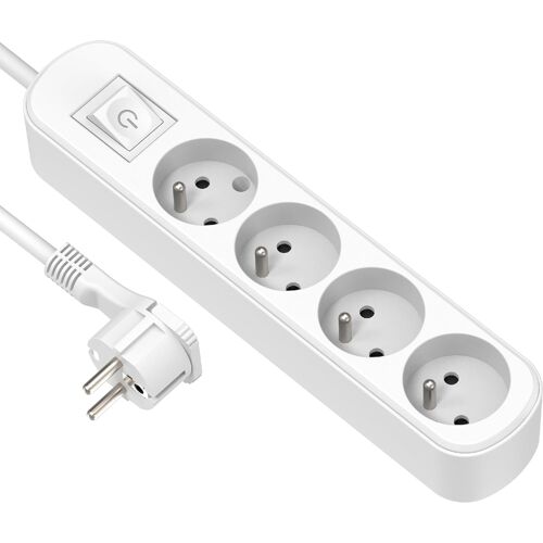 KALANKA-32041 Bloc 4 prises avec interrupteur/fiche plate 1,5 m Blanc