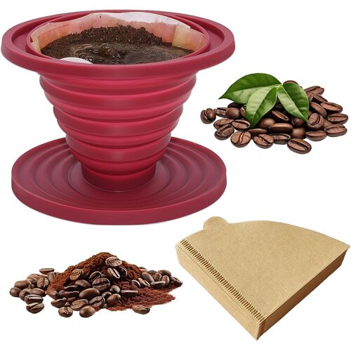 Kalanka-Porte Filtre À Café Pliable En Silicone Avec 40 Forme En V Filtre En Papier, Pliable Filtres À Café Portables, Réutilisable Compte-Gouttes À Cafe, Filtres Cafe Lente Pour Voyages, Maison, Bur