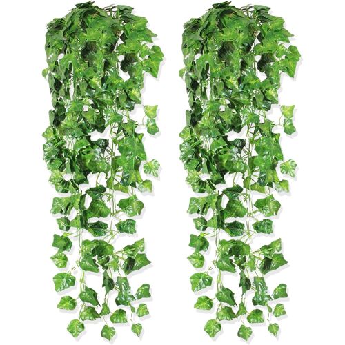KALANKA-Lierre Artificiel 2Pcs Fausse Plante Tombante Artificielle Interieur Exterieur Faux Lieres Verte Feuillage Suspendue Déco pour la Maison Jardin Mur Chambre Décoration