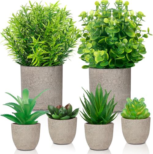 KALANKA-6 Pièces Plantes Artificielles Interieur, Mini Fausse Plante Interieur, Plante Artificielle Interieur, Mini Plantes Artificielles en Pot, Plante Verte Artificielle pour Bureau, Salle de Bain