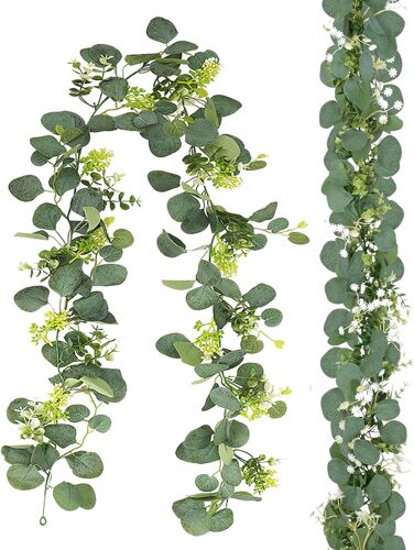 KALANKA-Guirlande d'eucalyptus artificielle, décoration d'eucalyptus, guirlande de plantes vertes, 180 cm, feuilles de saule, plante suspendue, pour mariages, fêtes, tables à manger, cheminées