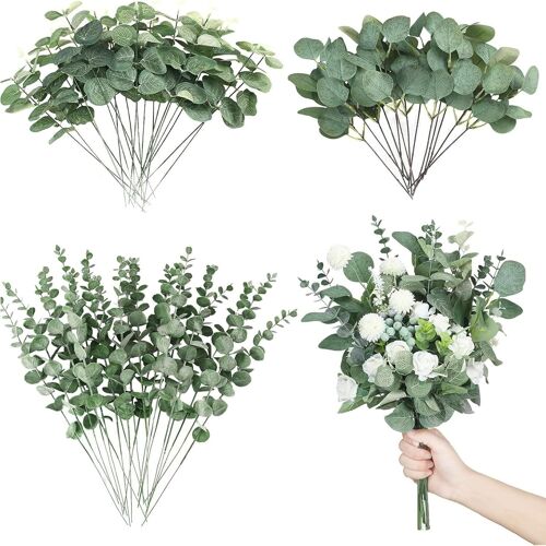 KALANKA-30 Pièces Eucalyptus Artificiel, 33 cm Verdure Eucalyptus en Plastique, Plantes Vertes Seches Naturel, Feuilles Plantes Vertes Artificielles, pour Decoration Maison, Mariage, Cuisine