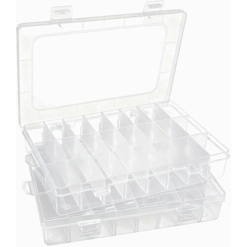KALANKA-2 Pièces Boîte Rangement Plastique - Boite avec 24 Compartiment Amovibles, Petite Boite Rangement pour Vis Bijoux Matériel de Bricolage Perles