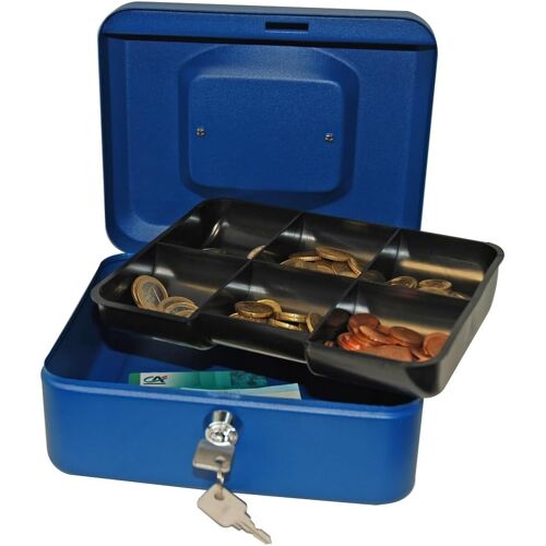 Kalanka-- Caisse À Monnaie Verrouillable En Métal 20 X 16 X 9 Cm Bleue Avec Monnayeur Et 2 Clés Inclus