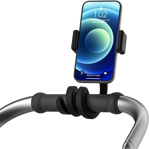 Kalanka-Support Téléphone Pour Poussette, Support De Téléphone Portable Avec Bras Flexible Antidérapant, Accessoires De Poussette Pour Tapis De Course, Vélo De Course, Chariot De Courses (Noir)