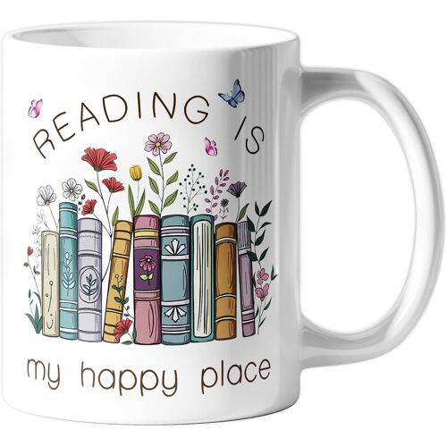 Kalanka-Tasse À Café 325ml Avec Fleurs, Tasse Livres Pour Femmes, Tasse En Céramique, Cadeau Pour Amatrices De Livres, Tasse De Lecture Pour Professeure, Reading Is My Happy Place, Accessoires De