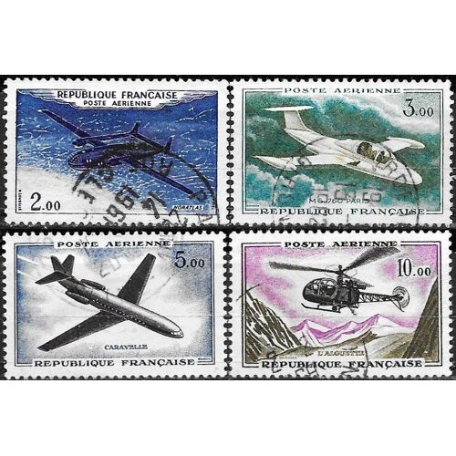 France 1960 / 1964, Belle Série Complète Timbres De Poste Aérienne Yvert 38 39 40 41, Noratlas, Ms 760 Paris, Caravelle Et Hélicoptère Alouette.