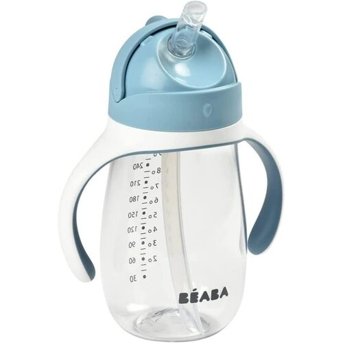 Kalanka-Béaba, Biberon/Tasse D'apprentissage 2 En 1, Tasse Paille Enfant, 100% Étanche, Anti-Fuite, Facile À Ouvrir, Poignées Amovibles, Tritan Et Silicone, 300 Ml, Windy Blue