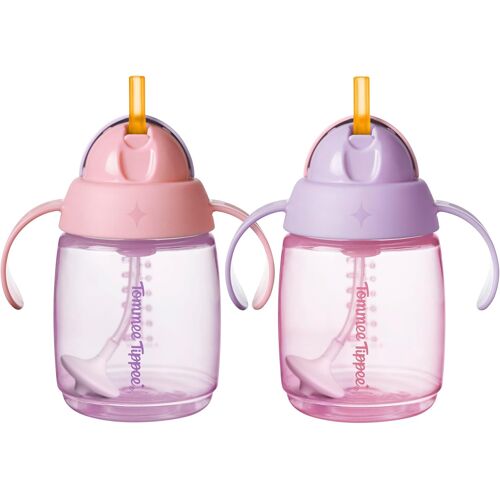 Kalanka-Tasse À Paille D¿Apprentissage 240ml Tasse De Transition Pour Nourrissons À Partir De 6 Mois Dotée D¿Une Paille Lestée En Silicone Et De Poignées Faciles À Saisir, Rose Et Violet, X2