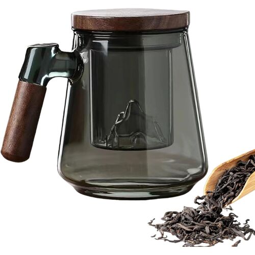 Kalanka-Tasse À Thé Avec Couvercle Et Passoire, 500 Ml, Grande Poignée En Bois, Tasse À Thé Avec Infuseur Amovible, Verre Borosilicate, Pour Les Amateurs De Thé En Vrac, Cadeaux