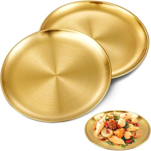 Kalanka-2 Pièces Plateau De Service Rond En Acier Inoxydable,Plateau Décoratif Pour La Restauration Plateau À Fruits Plateau À Gâteau Présentoir,Doré,30cm