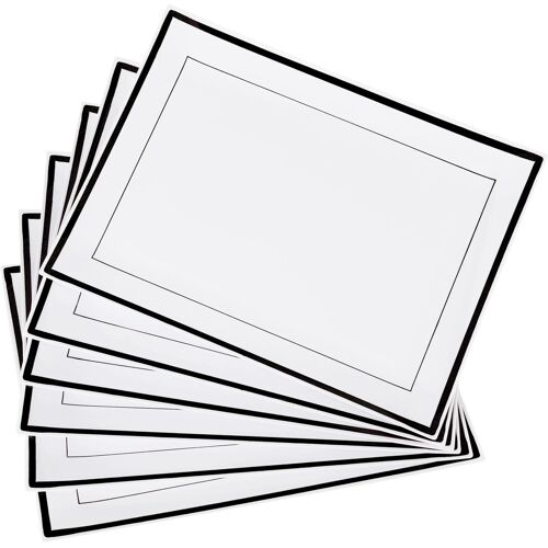 Kalanka-6 Plateaux De Service En Plastique Blanc Avec Bordure Noir, 30x23cm - Solides Et Réutilisables - Plateau Rectangulaire Pour Traiteur, Buffets, Mariages, Anniversaires, Noël, Fêtes