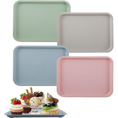 Kalanka-4 Pcs Petit Plateau Rectangulaire Plateau Restauration Rapide Antidérapant Cafés Rectangle Plateaux Couleur Unie Réutilisable Pour Fruit Dessert, Cuisine, Café, Boulangerie (24.5 * 17.5cm)