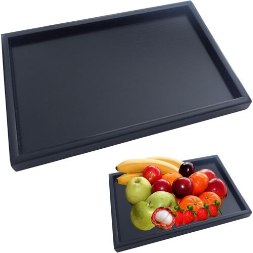 Kalanka-Plateau Bambou Noir En Bois Rectangulaire, Grand Plateau De Service Rectangulaire En Bois Pour Thé, Café, Snacks, Fruits, Cuisine, Salle De Bain, Restaurant Et Bar (Noir, 32 X 20 X 2 Cm)