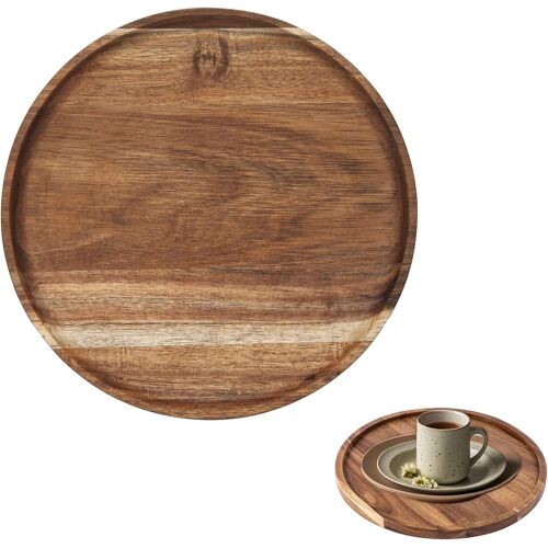 Kalanka-Assiette Ronde En Bois D'acacia - 20 X 20 X 1,5 Cm - Plateau À Pain - Décoration De Table - Organiseur De Plan De Travail