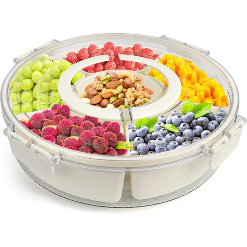Kalanka-Snack Box Plateau De Service Divisé, Snack Spinner, Plateau Service Divisé, Snack Box Avec 6 Compartiments Bol À Collation Avec Couvercle Pour Collations, Noix, Fruits