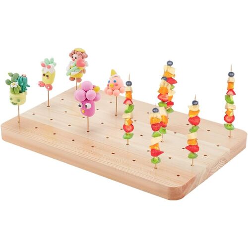 Kalanka-Présentoir À Brochettes En Bois 45 Trou Porte-Brochettes Aliments Fruits Plateau De Présentation Fournitures De Restauration Pour Apéritifs Cocktails Pique Niques 17.8x27.6cm Mocassin