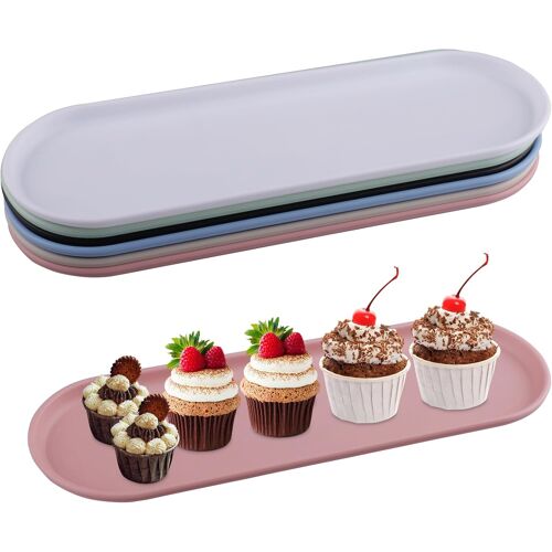 KALANKA-6 Pièces Plateau de Service Ovale, Petit Plateau Table, Plateaux Décoratifs Colorés pour Fête pour Collation, Desserts,Fruits, Cosmétiques, Bijoux, Bougies, Clés 29 X 9,4 cm