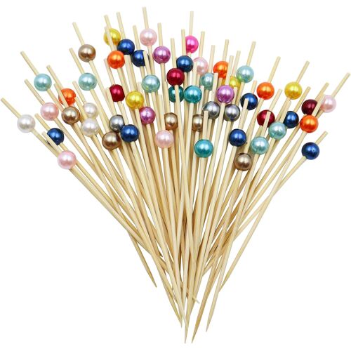 Kalanka-Lot De 200 Pics À Cocktail En Bois Multicolores De 12 Cm Avec Perle Acrylique Pour Gâteaux, Fruits, Cocktails, Boissons, Bonbons, Bar À Bonbons