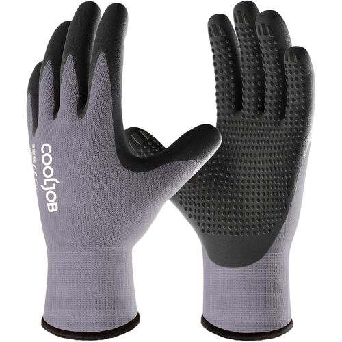 KALANKA-Gants de travail, Gants de protection revêtus de nitrile pour hommes, Avec des points pour une poignée antidérapante, Gants jardinage femme lavable respirantes (3 paires S)
