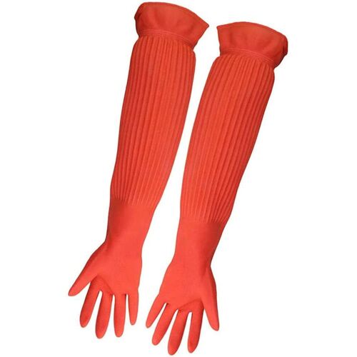 Kalanka-Gant D'aquarium En Caoutchouc Gants De Nettoyage Ménagers À Bras Long Gant De Vaisselle De Cuisine Imperméable Outils De Nettoyage Réutilisables Pour Aquariums 22.8 Pouces - 1 Paire Orange