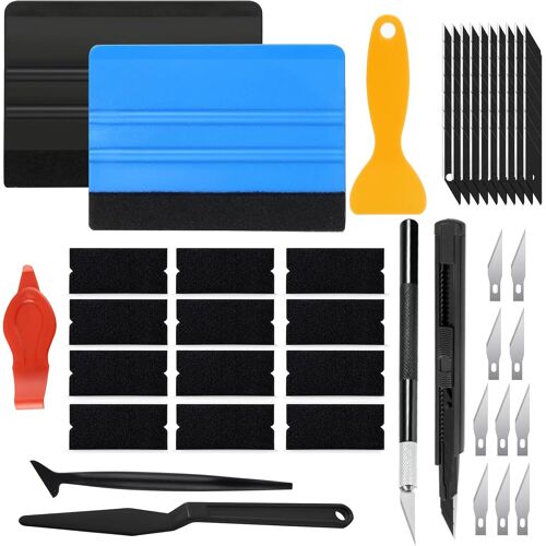 Kalanka-40pcs Kit Covering Outils De Film De Fenêtre De Voiture Raclette En Feutre Pour Vinyle Avec Mini-Raclettes Et Raclettes D'angle Kit D'outils Pour Vitres Teintées Pour Pose Film Protection Aut
