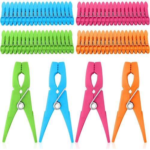 KALANKA-Lot de 72 pinces à linge sans empreinte - En plastique robuste - En plastique coloré - Petites pinces à linge - Coupe-vent - Pour cordes à linge et cintres