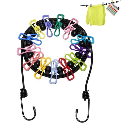 KALANKA-Corde a Linge,Corde à Linge Rétractable Portable avec Revêtement en Plastique et Ventouses pour Usage Intérieur Extérieur Camping et Voyage Inclut 12 Pinces à Linge