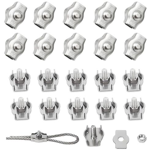 KALANKA-20pcs M3 Serre Câble Acier Serre Cable Acier Inox 304 Clip Serre Corde Pince Cable Simplex Clips Pour Les Chantiers de Construction et Les Navires Corde à linge