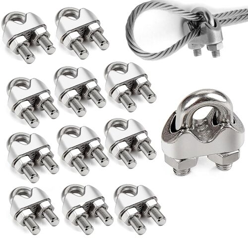 Kalanka-12 Pièces Serre Câbles Inox 6mm Clip De Fil Métallique, M6 Serre-Câbles Etrier U Boulon Clip De Câble, Attaches Pour Câbles Métalliques Acier Inoxydable Pour Corde À Linge, Auvent Et Fixation