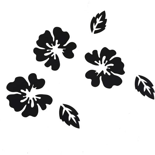 KALANKA-Miroir Fleurs Stickers Muraux Moderne Maison Chambre Salon Salle de Bain Mural Deco Autocollant 3D Fleurs Decoration Noir