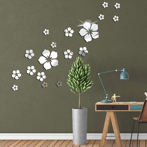 KALANKA-18 Pièces Autocollants Stickers Muraux Fleurs Deco Salon Moderne Maison Décoration Ado Fille Chambre Miroir Stickers Muraux