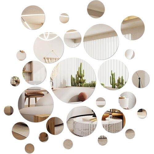 KALANKA-72 Pièces Miroir Stickers Muraux Rond, 5 Tailles Acrylique Miroirs Ronds Autocollants, 3D Miroir Mural Autocollant Auto-adhésifs, pour Décoration du Salon, Chambre à Coucher et Salle de Bain