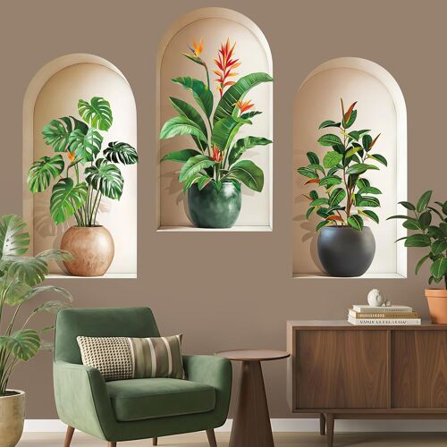 KALANKA-Stickers Muraux Plantes Vertes 3D Autocollants Muraux Mural Stickers Feuilles Tropicales pour Salon Chambre Adulte