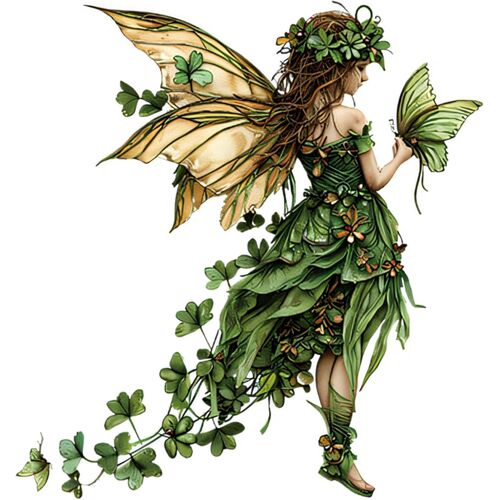 KALANKA-13 Pièces Autocollants Muraux Vert avec Fée et Papillons, 1 Fée 6 Papillons 6 Trèfles Design, pour Chambre Enfant et Déco Murale